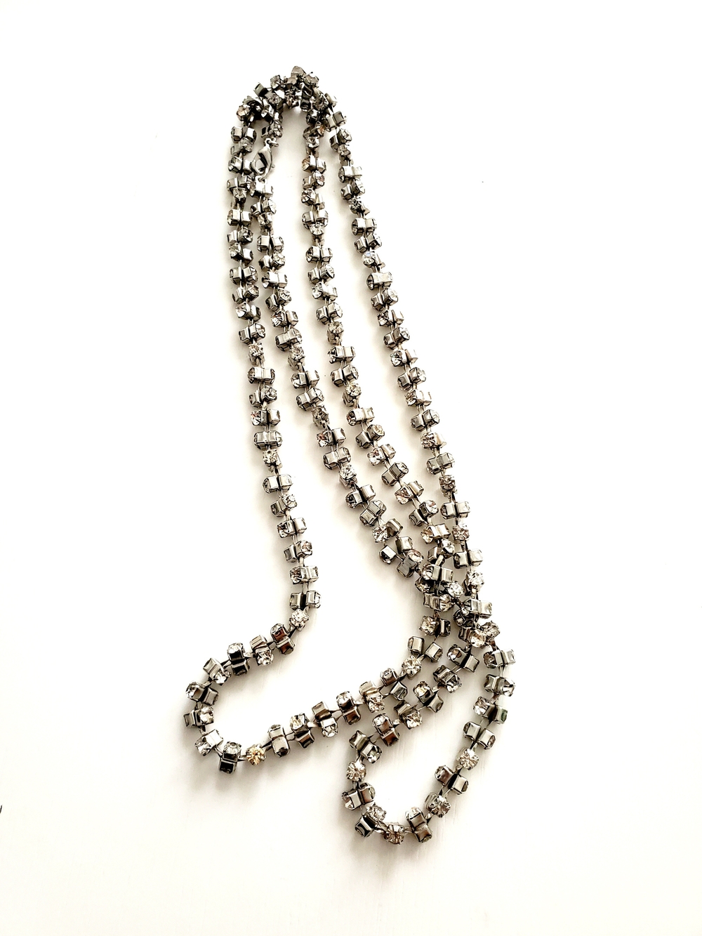 Silver Crystal Station Long Necklace - Women Jewelry